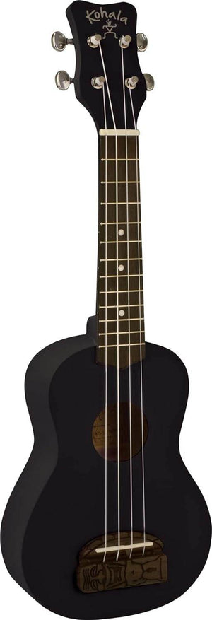 Kohala KTSBK Tiki Series Soprano Black Ukulele, Metal Tuners, Tiki Bridge - Ray's Midbell Music