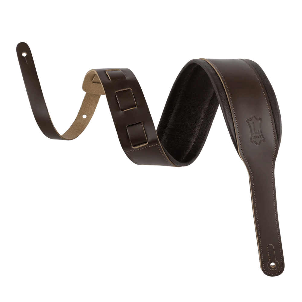 LEVY'S M26PDDBRACO Dark Brown Acoustic Leather Guitar Strap - Ray's Midbell Music