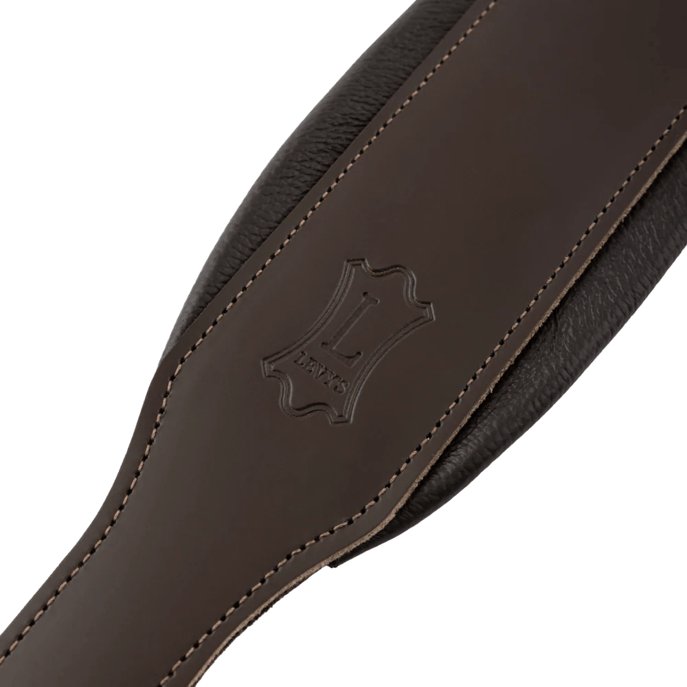 LEVY'S M26PDDBRACO Dark Brown Acoustic Leather Guitar Strap - Ray's Midbell Music