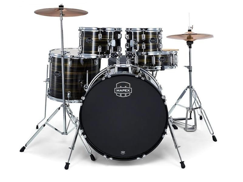 Mapex CM5294FTCFJ Comet 5 Piece Complete Drum Set w/ 22" Bass (Ebony Yellow Grain) - Ray's Midbell Music