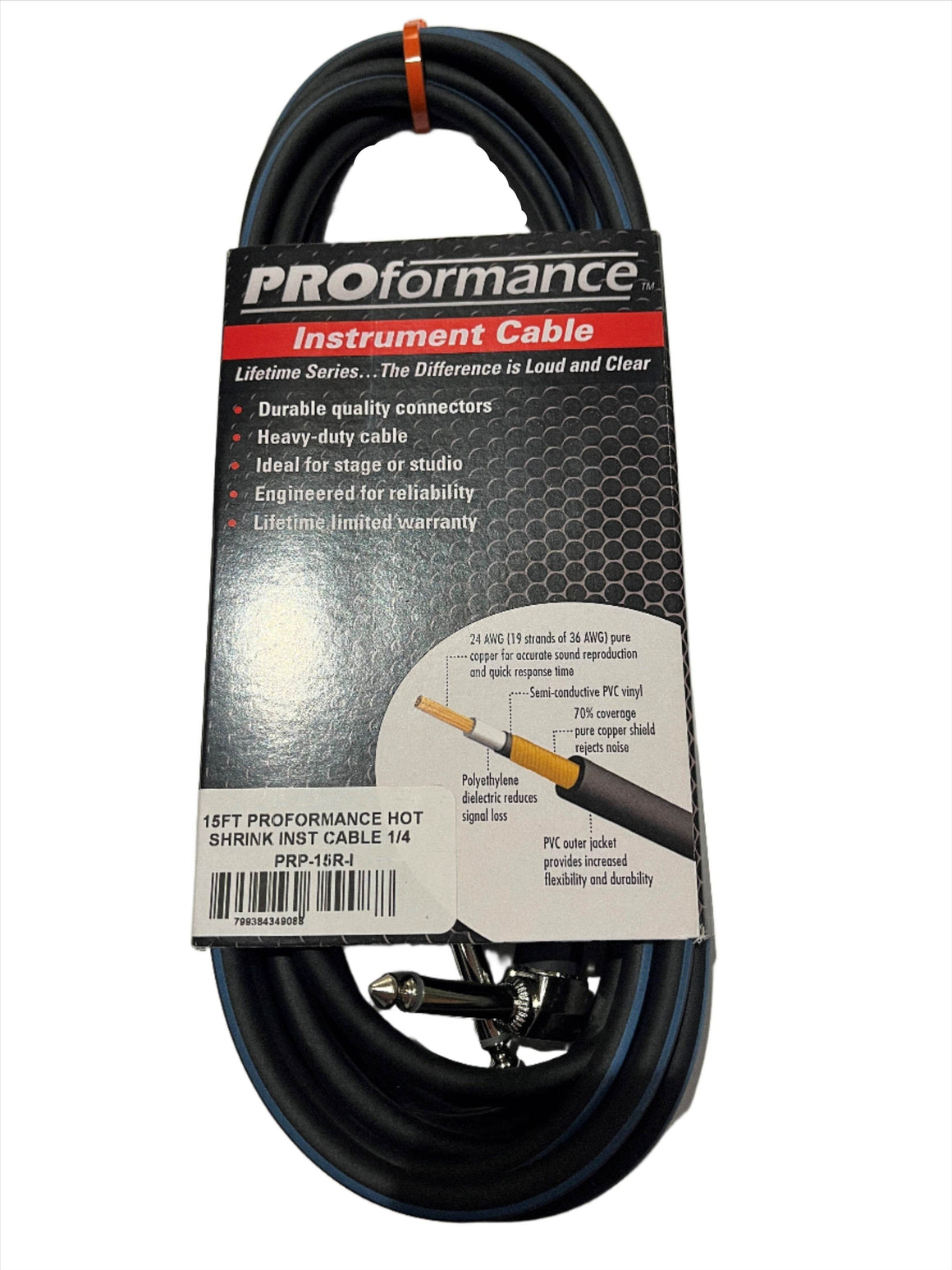 PROformance PRP15R 15' Instrument Cable (Straight-Angled) - Ray's Midbell Music