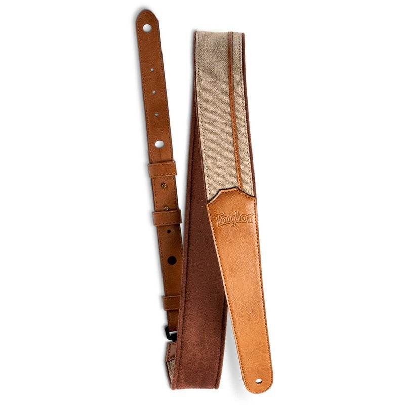 Taylor 420325 Vegan Leather Strap, Tan w/Natural Textile,2.5, Embossed Logo - Ray's Midbell Music