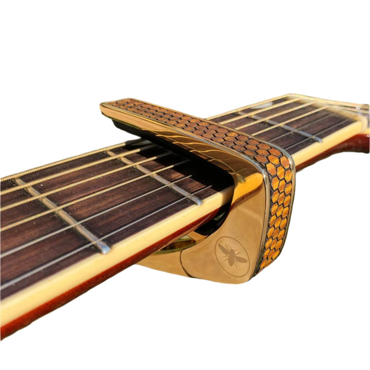 THALIA THCG20204 Curly Hawaiian Koa Save the Bees Honeycomb, Gold Finish - Ray's Midbell Music