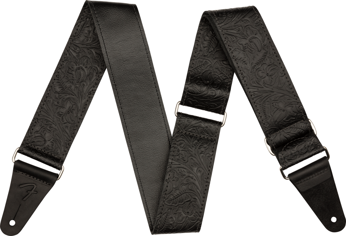 Fender 0996970006 2" Black Tooled Leather Guitar Strap