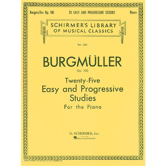 G.schirmer 50255330 Twenty-Five Easy and Progressive Studies for the Piano, Op. 100