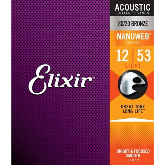 ELIXIR 11052 Nanoweb Acoustic Guitar Strings (Light)