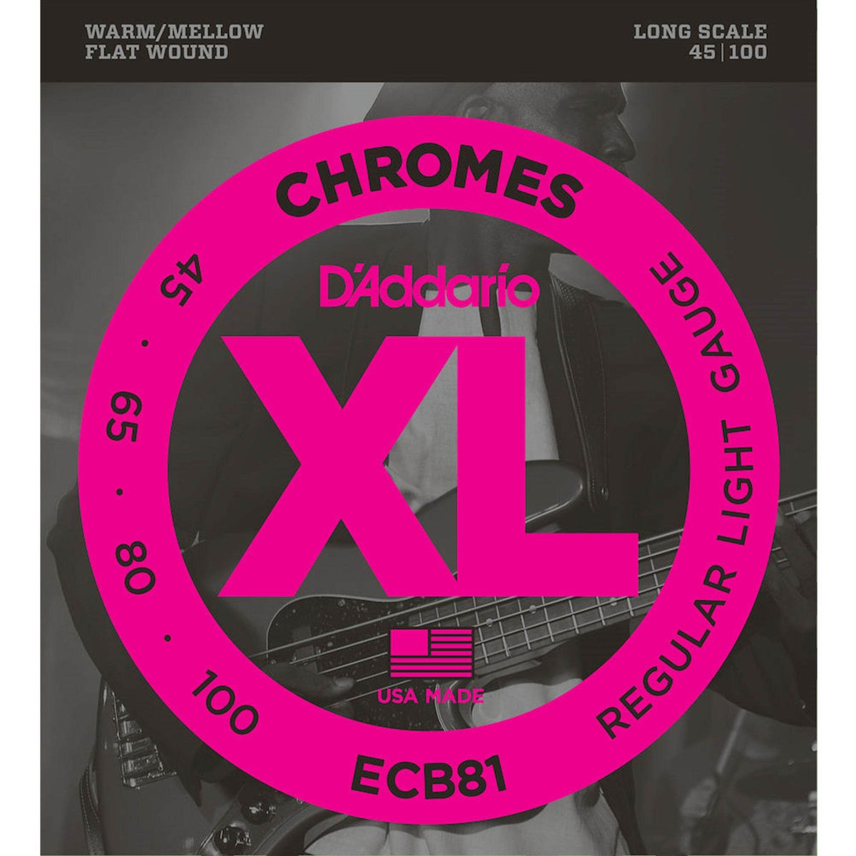 D'ADDARIO ECB81 XL Chromes Light Bass Strings, Flatwound - Ray's Midbell Music