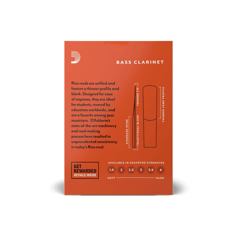 RICO REA1025 #2.5 Bass Clarinet Reeds, Box of 10 - Ray's Midbell Music