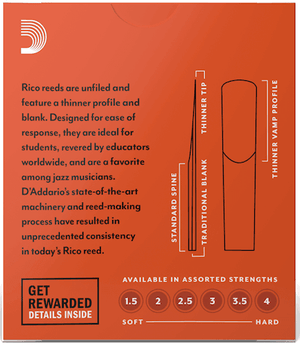 RICO RRI10BCL35 #3.5 Clarinet Reeds, Box of 10 - Ray's Midbell Music