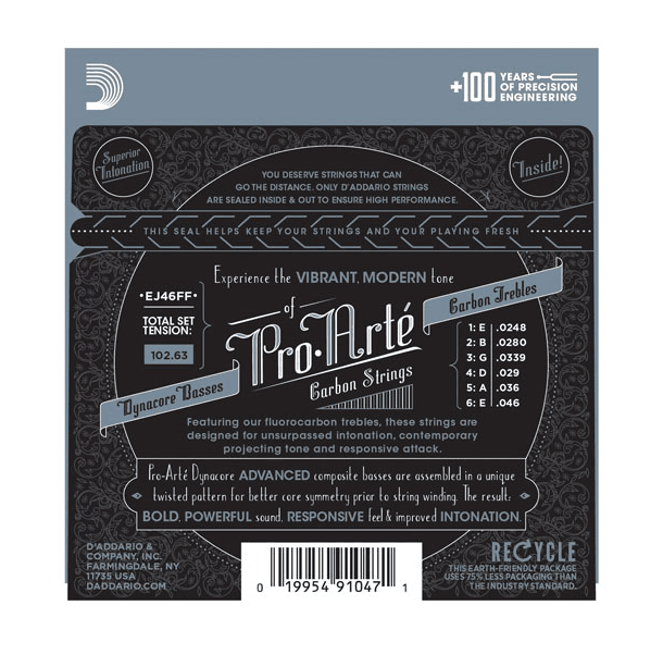 D'ADDARIO EJ46FF Pro-Arte Carbon Classical Guitar Strings, Dynacore Basses, Hard Tension - Ray's Midbell Music