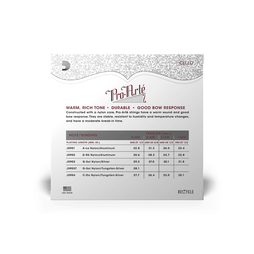 D'ADDARIO J5944M 4/4 Pro-Arte Cello String Set, Medium Tension - Ray's Midbell Music