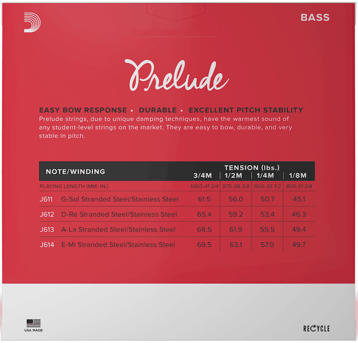D'ADDARIO J61014M 1/4 Prelude Bass String Set, Medium Tension - Ray's Midbell Music