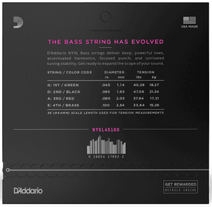 D'ADDARIO NYXL45100 NYXL 4 String Bass Strings Long Scale, Regular Light 45-100 - Ray's Midbell Music