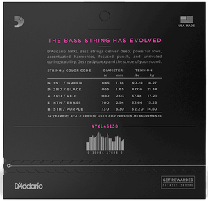 D'ADDARIO NYXL45130 NYXL 5 String Bass Strings Long Scale, Regular Light 45-130 - Ray's Midbell Music