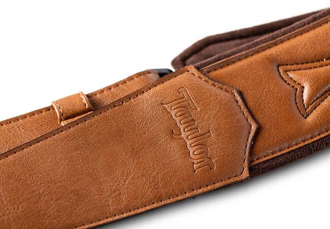 Taylor 420227 Vegan Leather Strap, Tan w/ Stitching, 2.75”, Embossed Logo - Ray's Midbell Music
