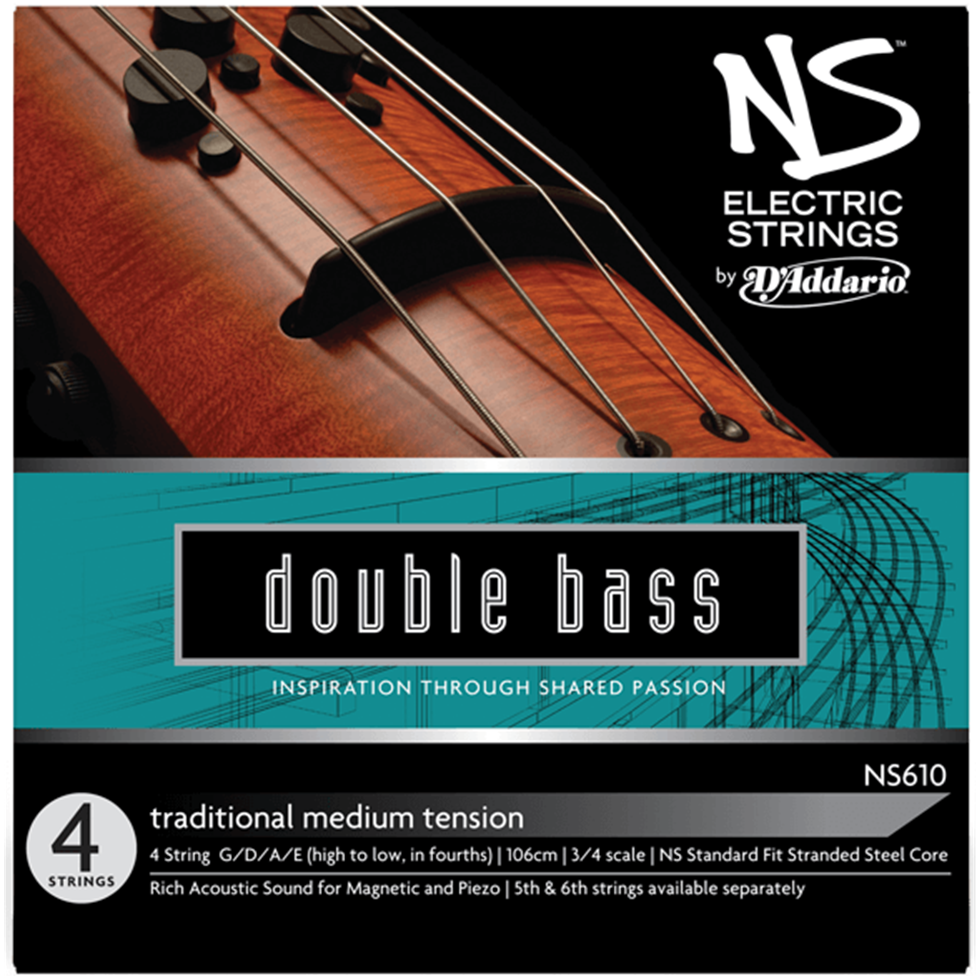 D'ADDARIO NS610 3/4 NS Electric Traditional Bass String Set, Medium Tension