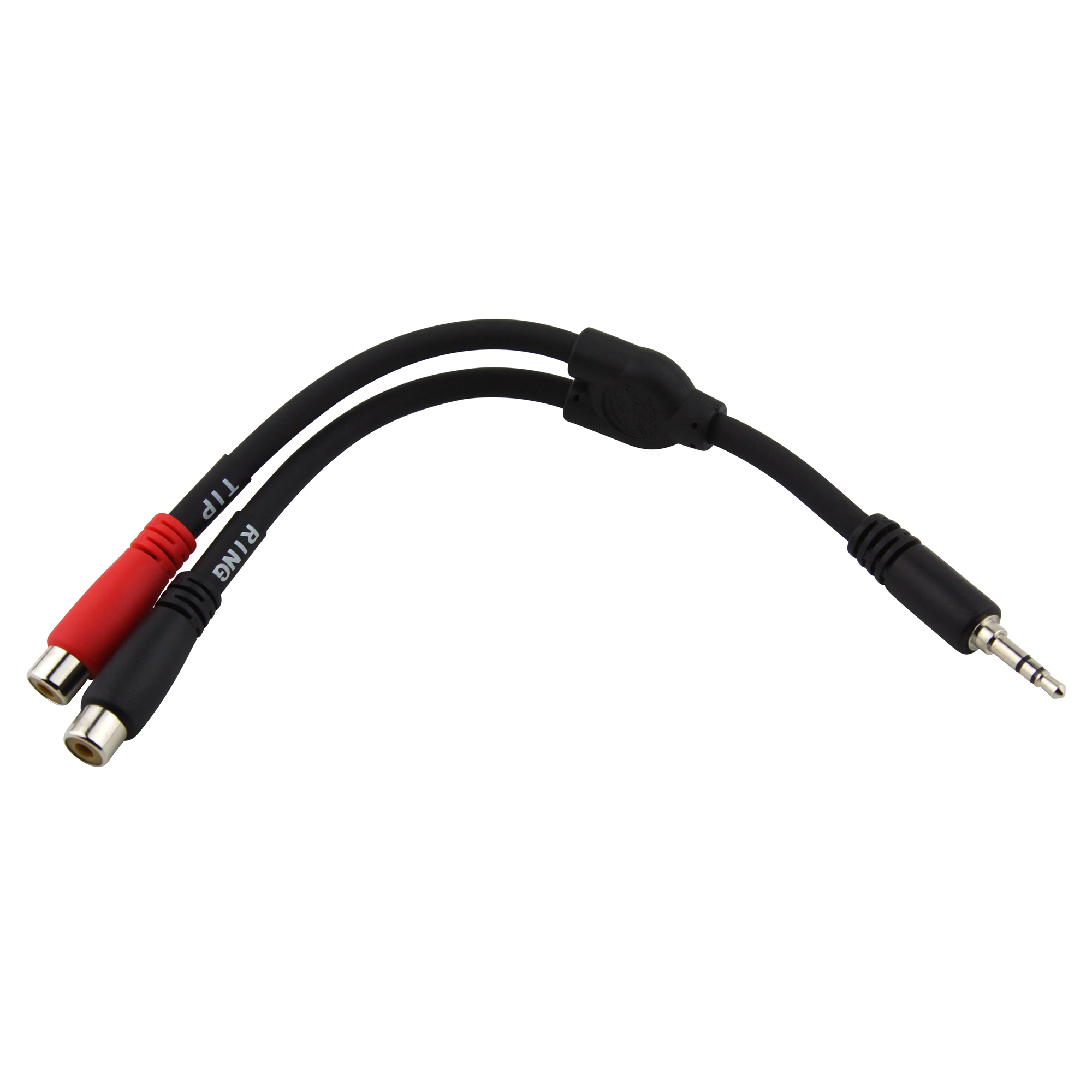 Pig Hog PYS352R 6" Y Cable, Stereo 3.5mm(M)-RCA(F)