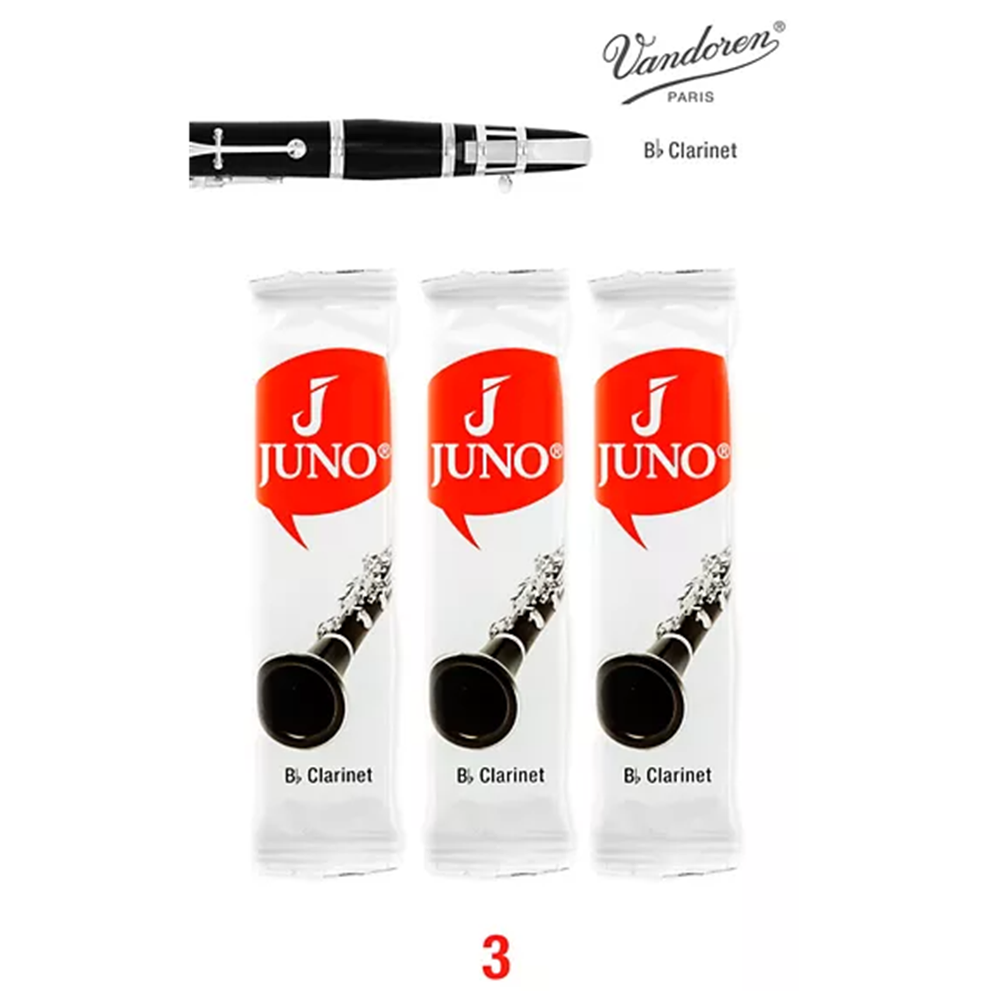 JUNO JCR0133 #3 Bb Clarinet Reed, Card Of 3
