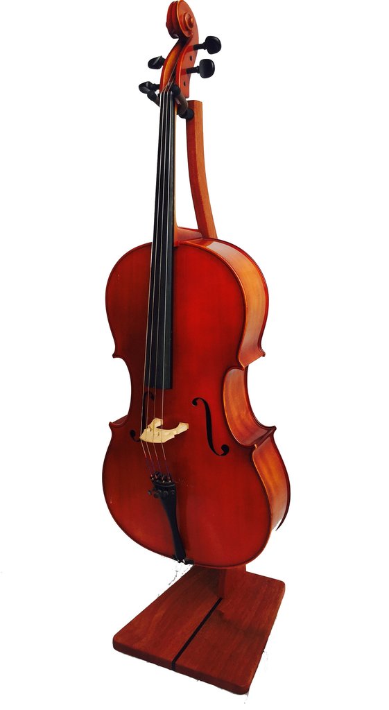 Zither Music C03 Wood Cello Stand w/ Bow Holder - Solid Wood Floor Stand (Mahogany)