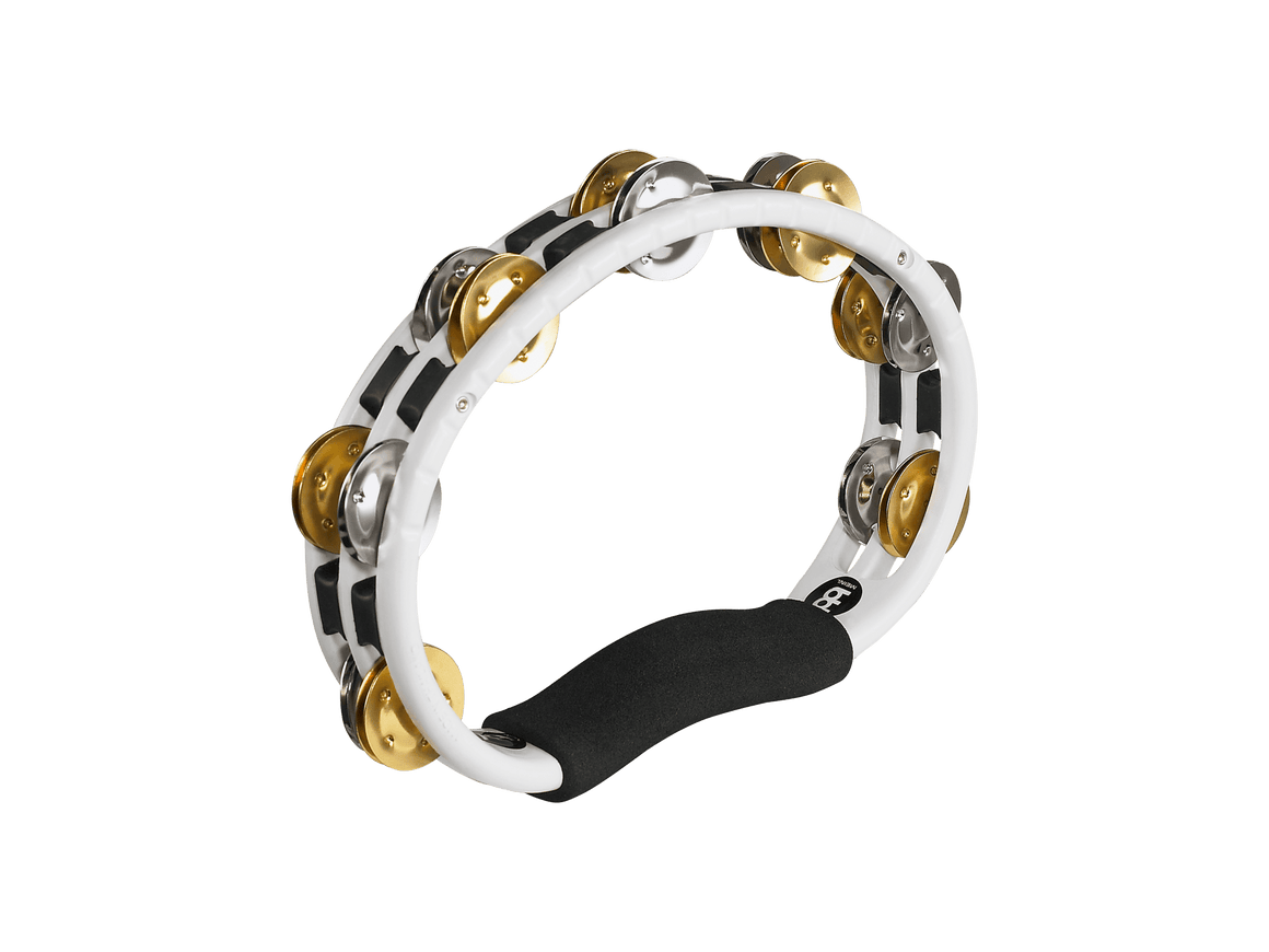 MEINL PERCUSSN TMT1MWH Hand Held Tambourine, Dual Alloy Jingles (White) - Ray's Midbell Music