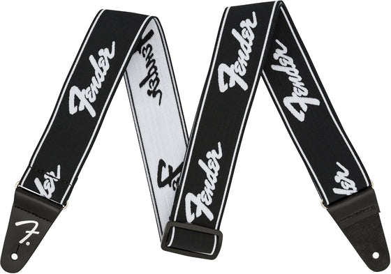 FENDER #0990642074 2" WeighLess Running Logo Strap Black/White