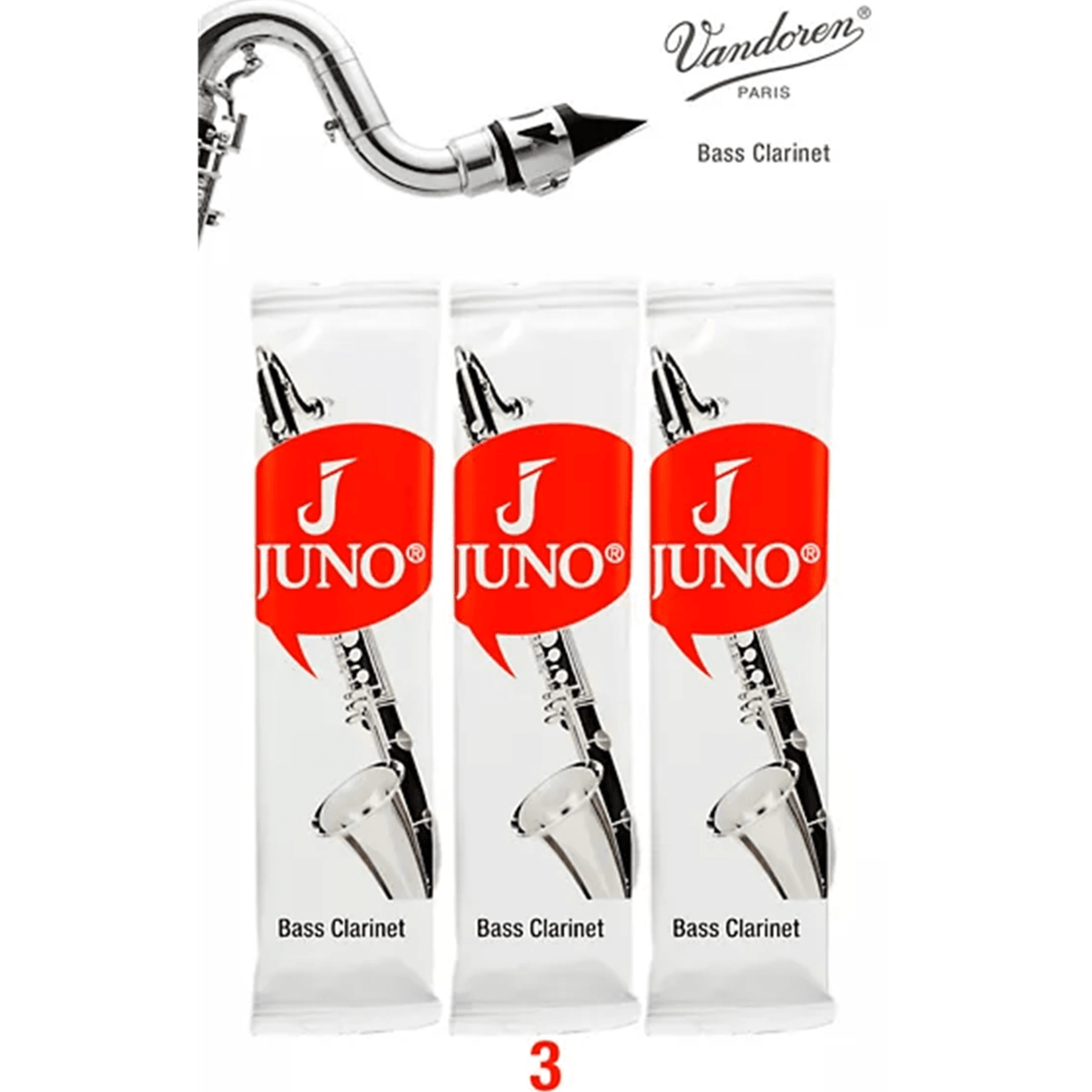JUNO JCR3133 #3 Bass Clarinet Reeds, Card of 3 - Ray's Midbell Music
