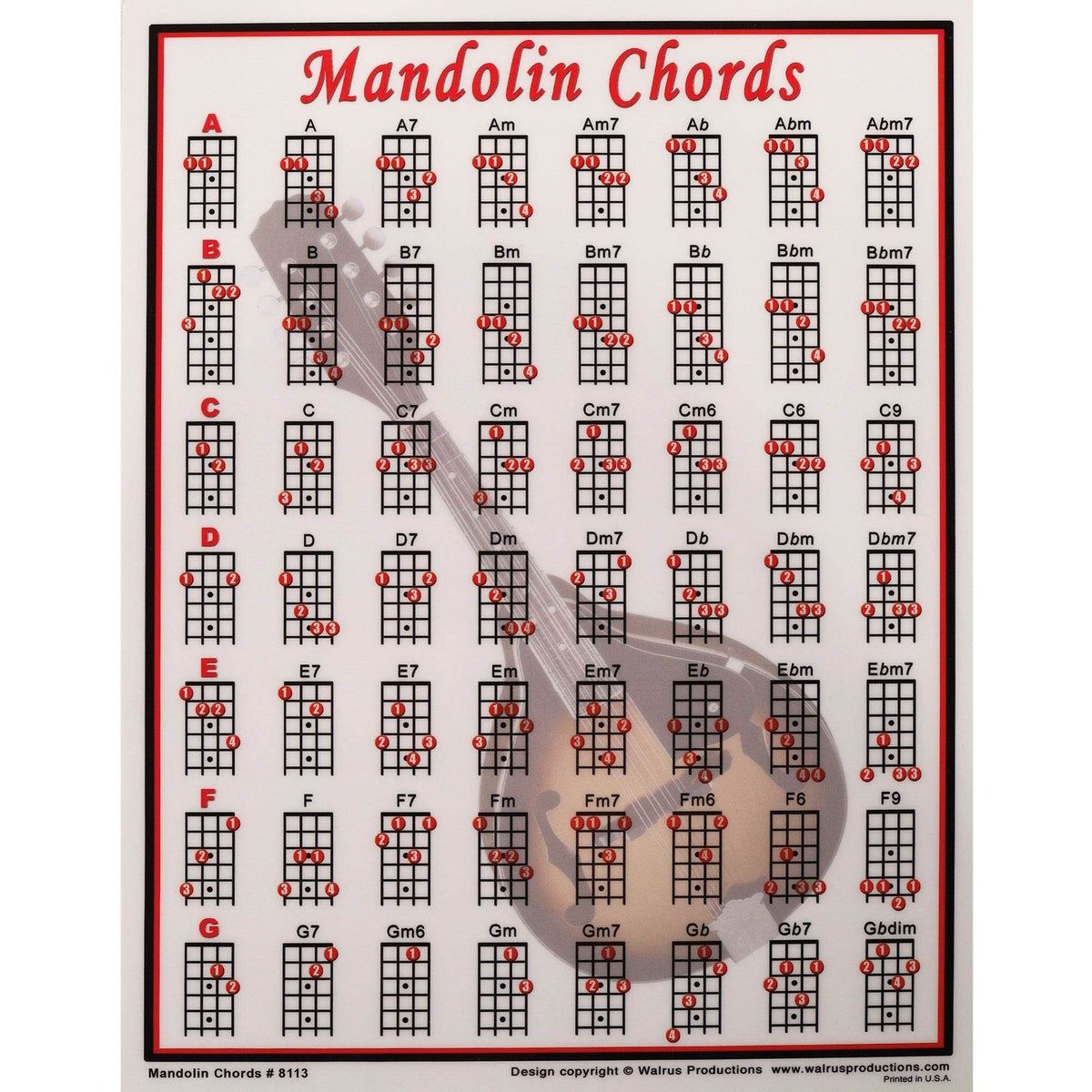 WALRUS PROD 8113 Mandolin Chords Mini Chart - Ray's Midbell Music
