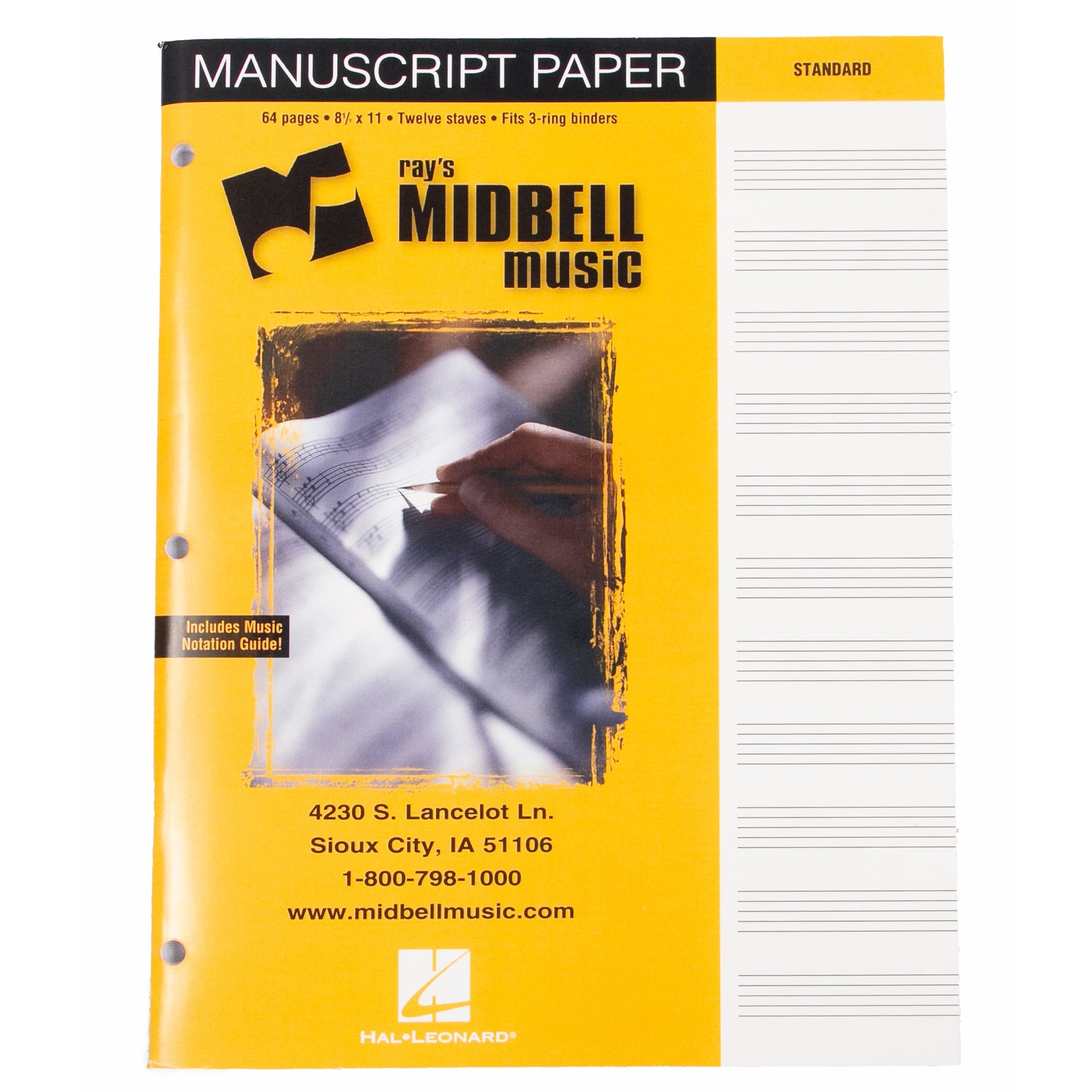 HAL LEONARD HL00210094 Custom Midbell Manuscript Paper (Yellow Cover)