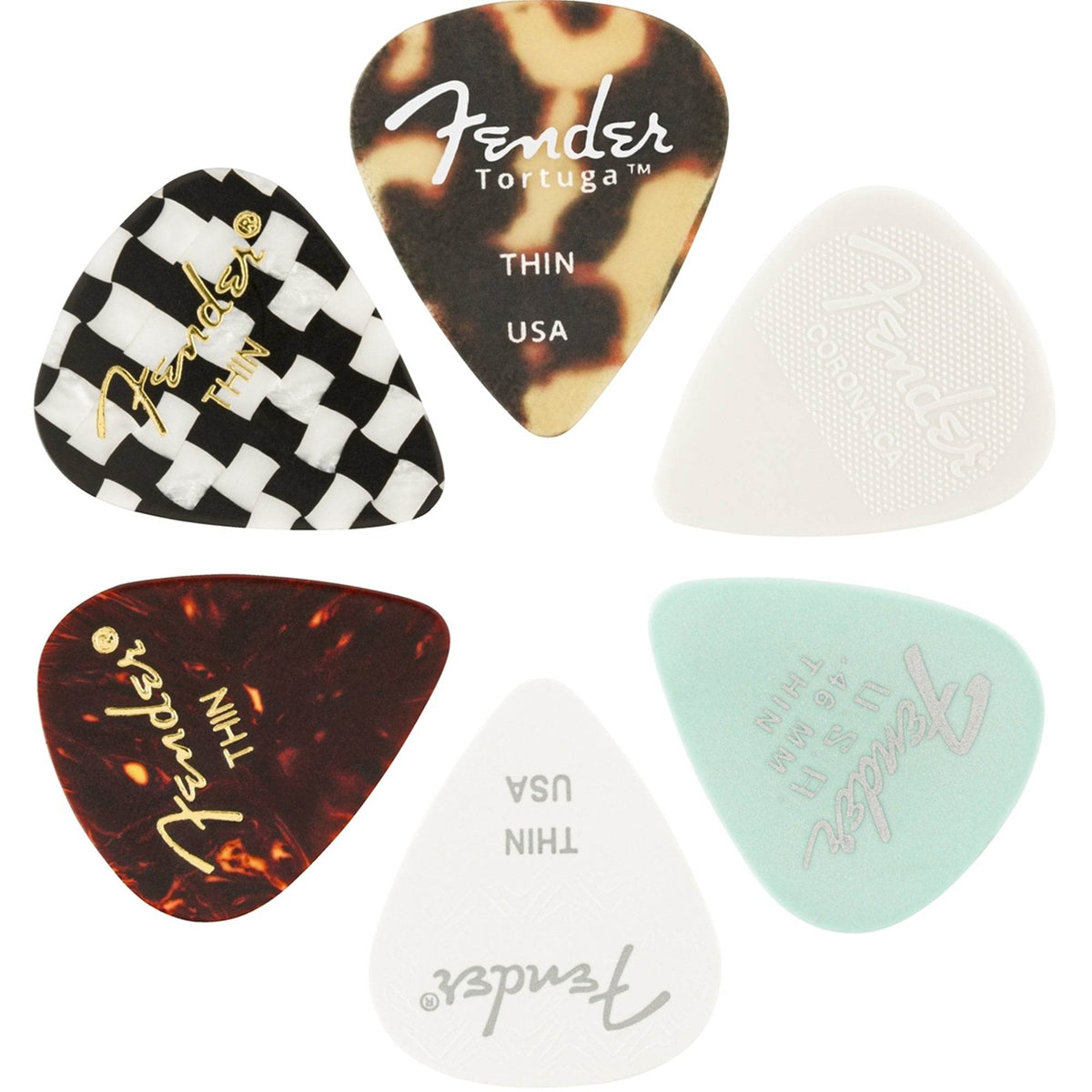 FENDER #1980100300 351 Shape Picks, Material Medley, Medium, (6) - Ray's Midbell Music