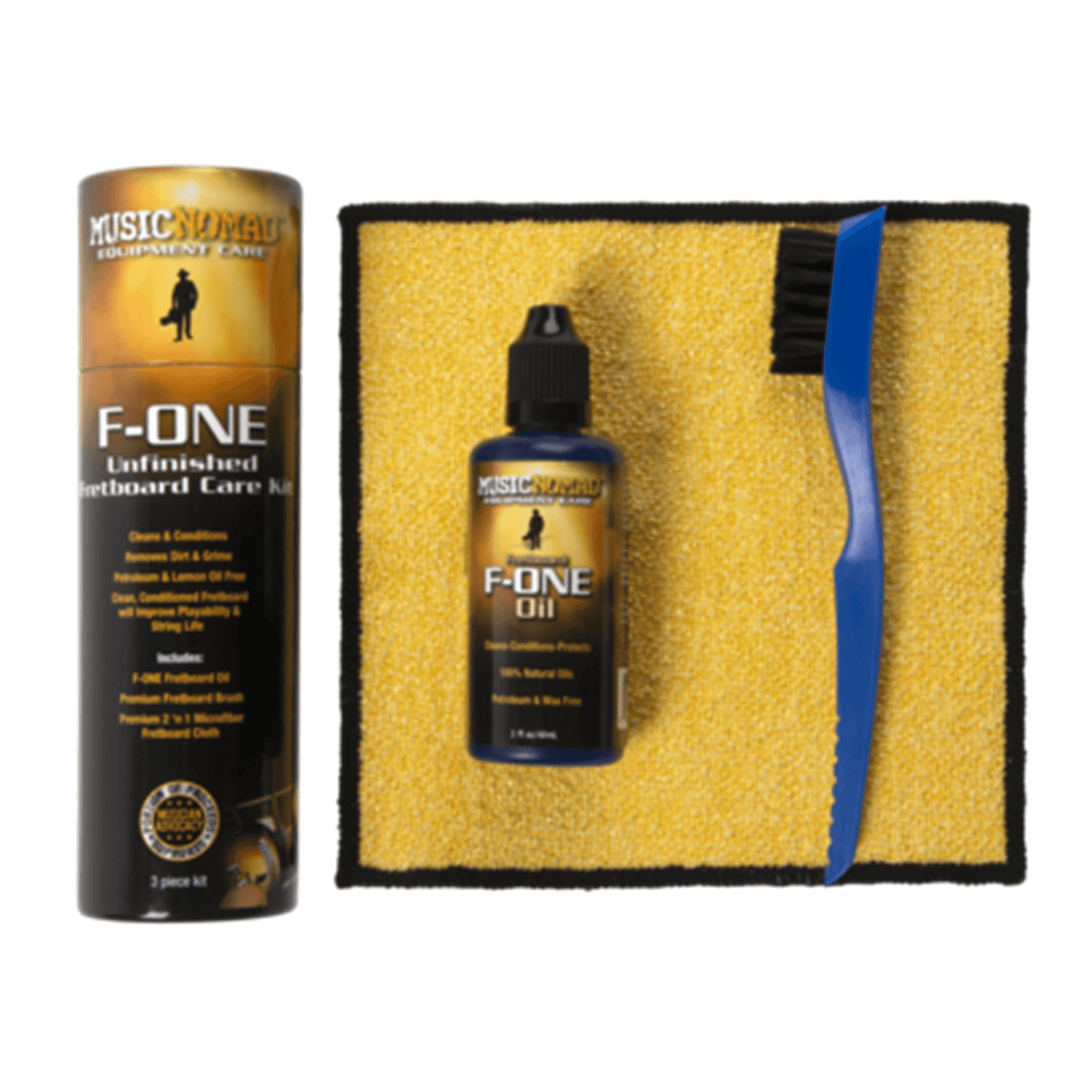 MUSICNOMAD MN125 F-ONE Unfinished Fretboard Care Kit - Oil, Brush, Cloth - Ray's Midbell Music