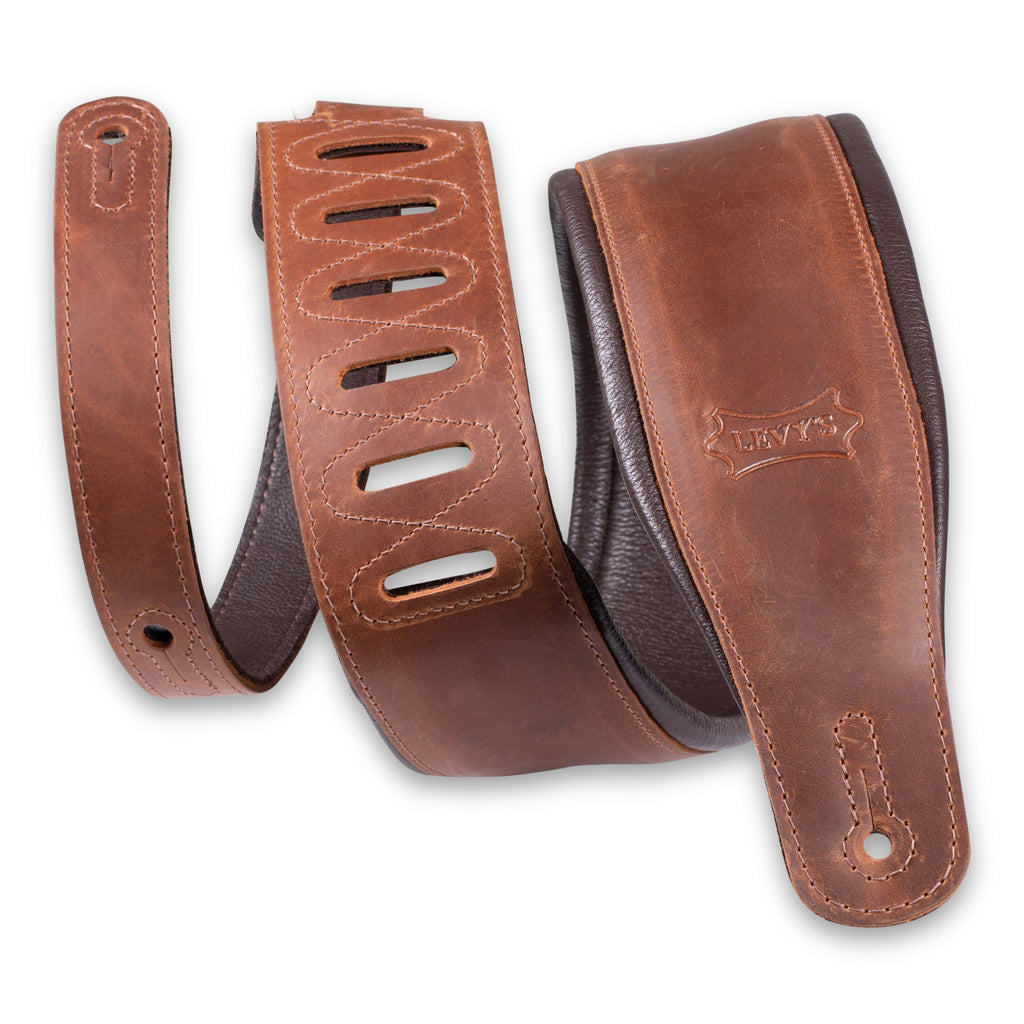 LEVYS PM32BHBRN 3.25" Butter Leather Guitar Strap - Brown