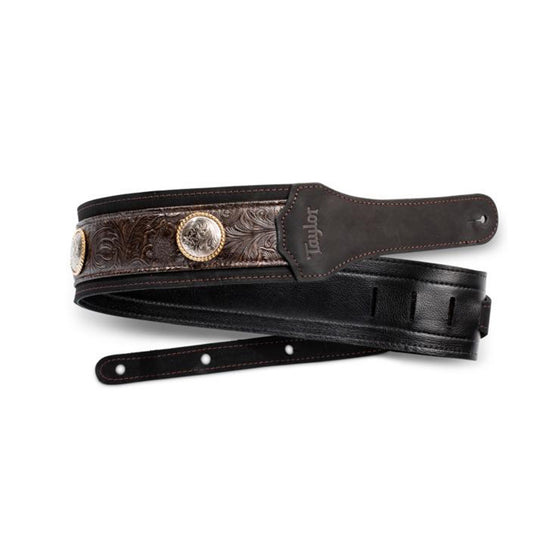 Taylor 412130 3" Grand Pacific Leather Guitar Strap, Brown/Nickel Conchos